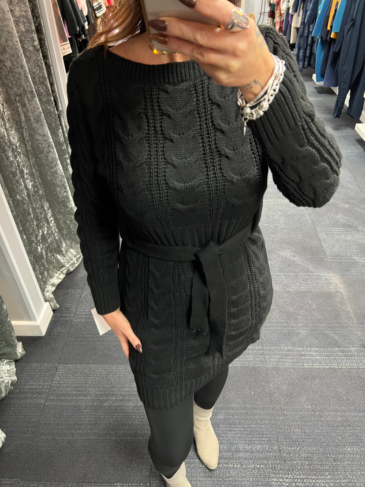 Knitted Cable Belted Dress