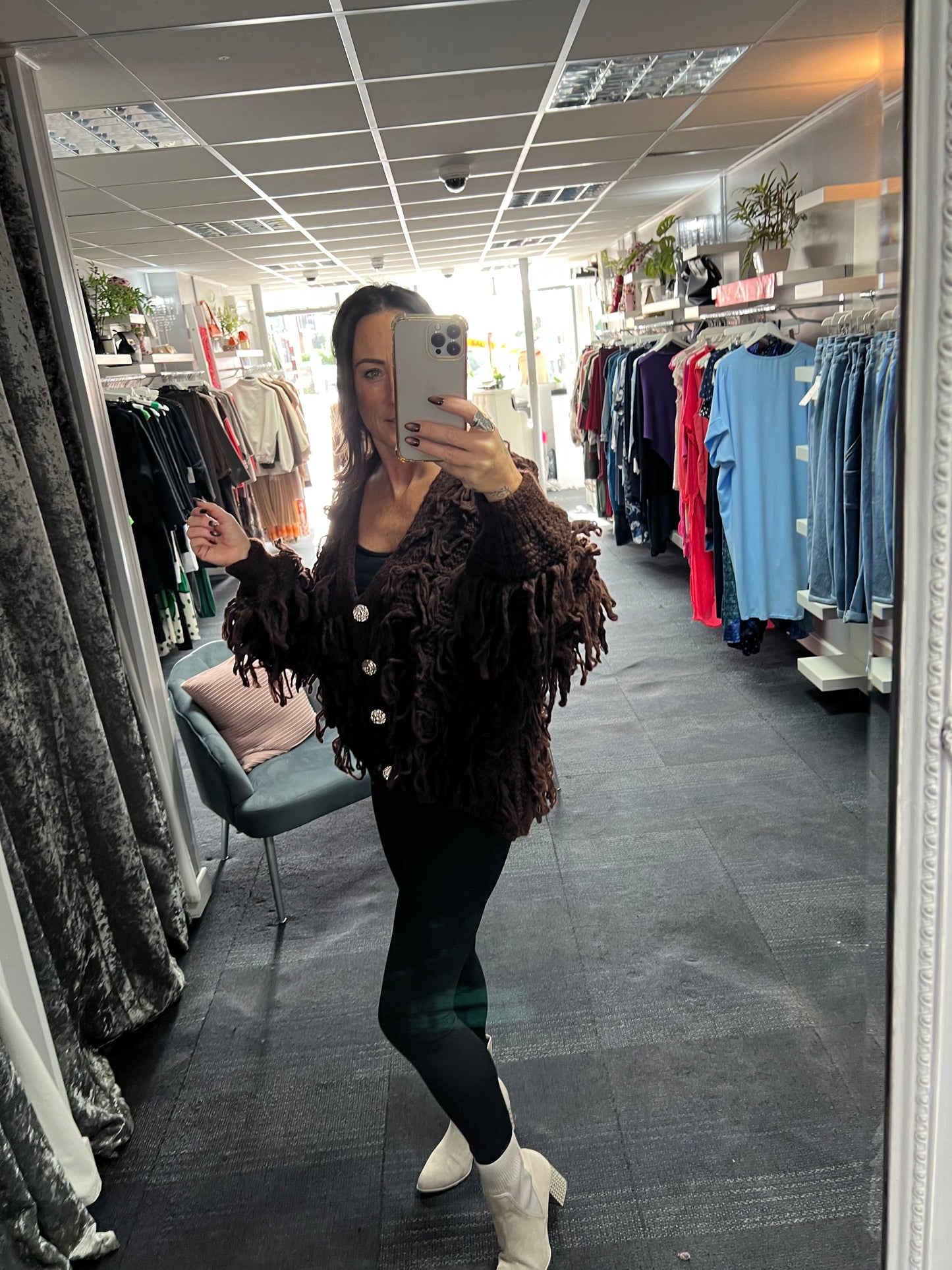 Fringe Knit Button Cardigan