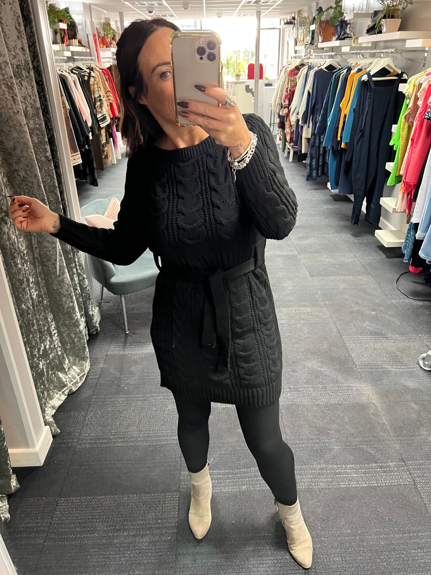 Knitted Cable Belted Dress