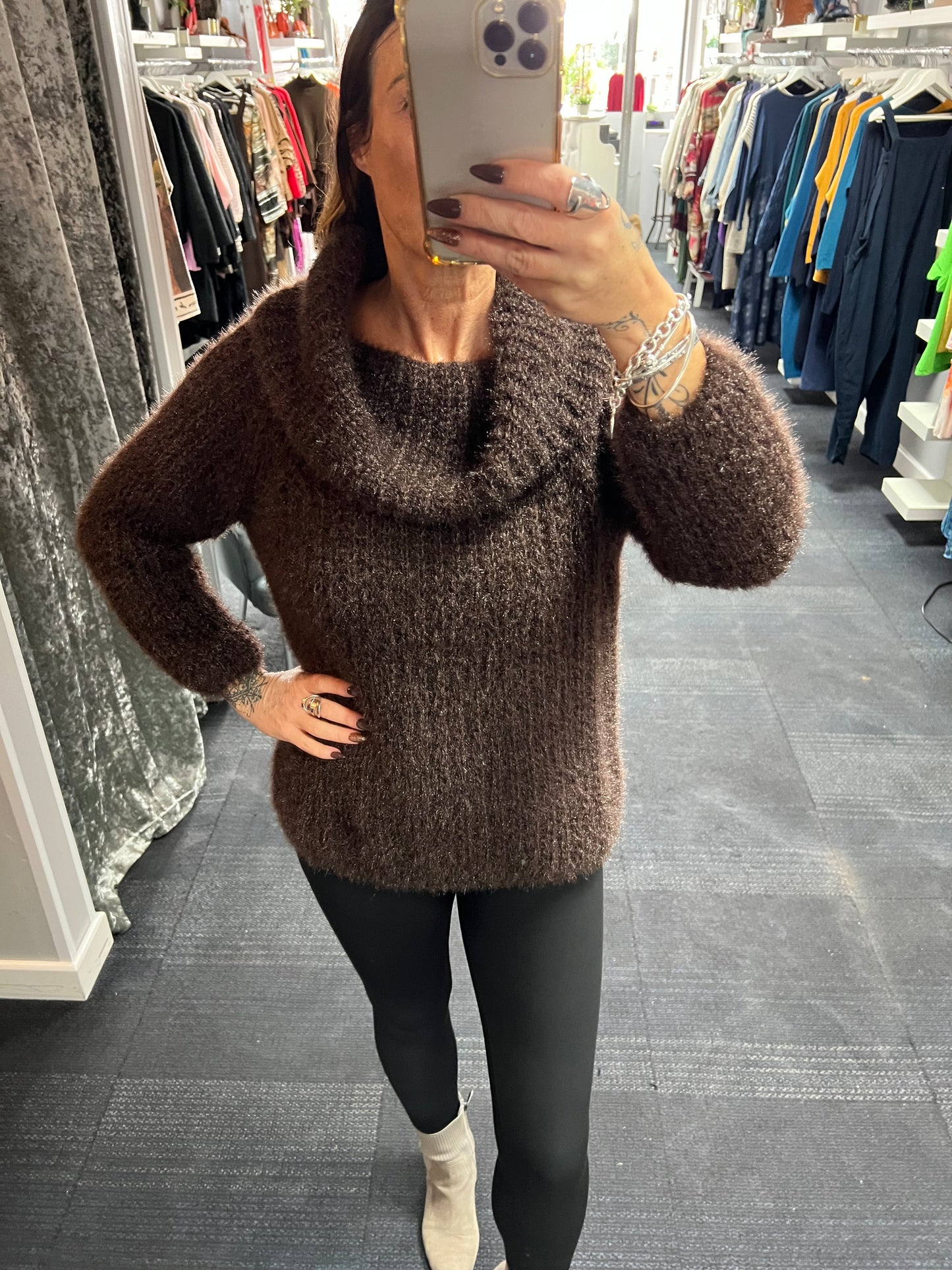 Cowl Neck Fluffy Knit