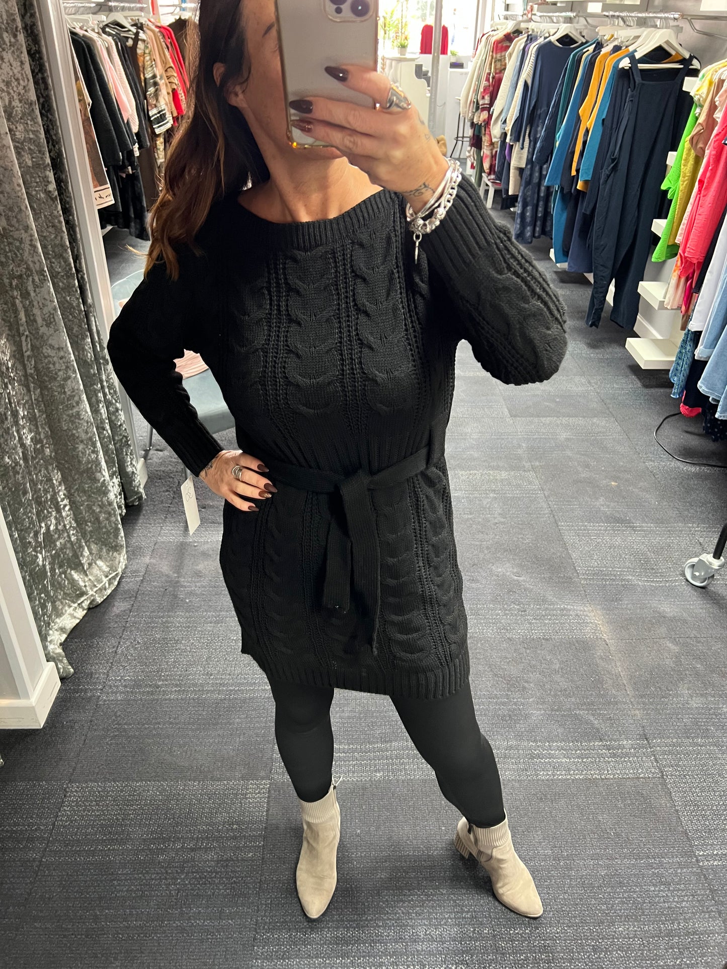 Knitted Cable Belted Dress