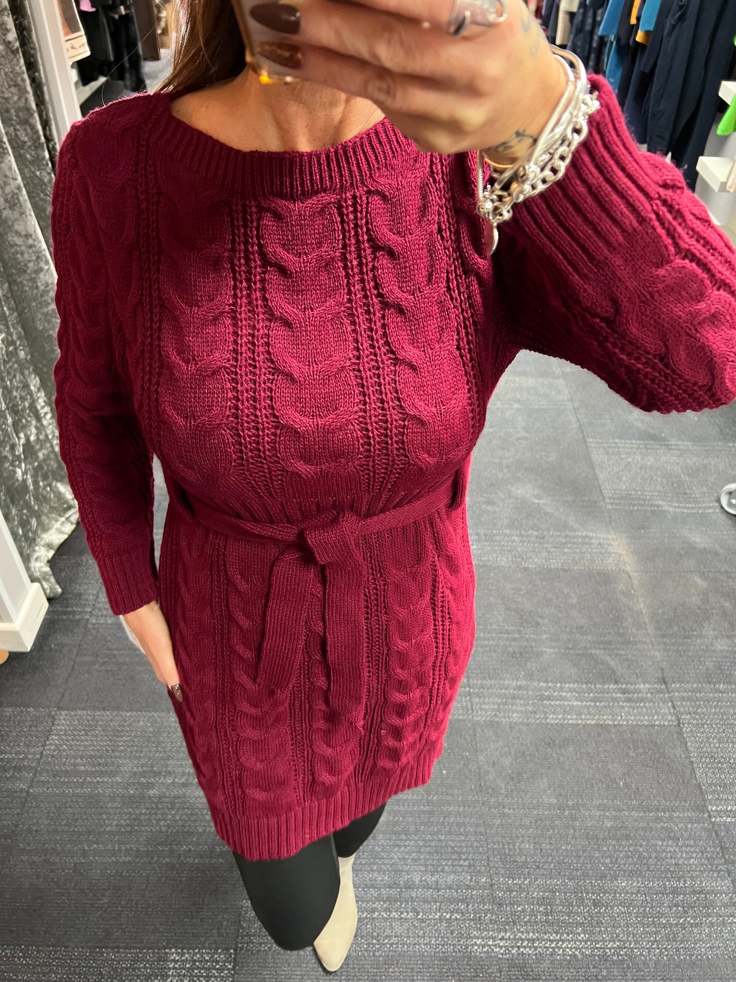 Knitted Cable Belted Dress