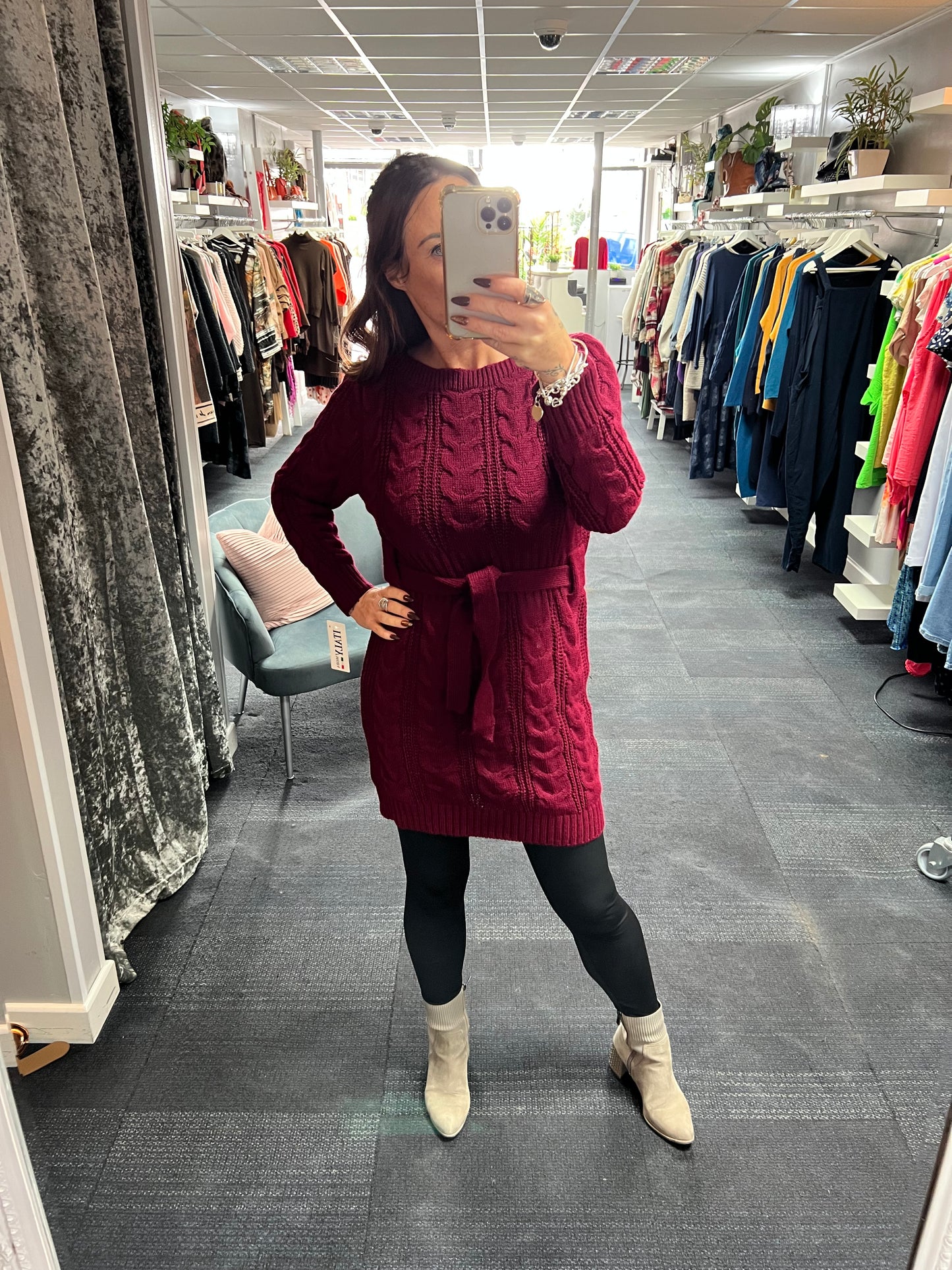 Knitted Cable Belted Dress