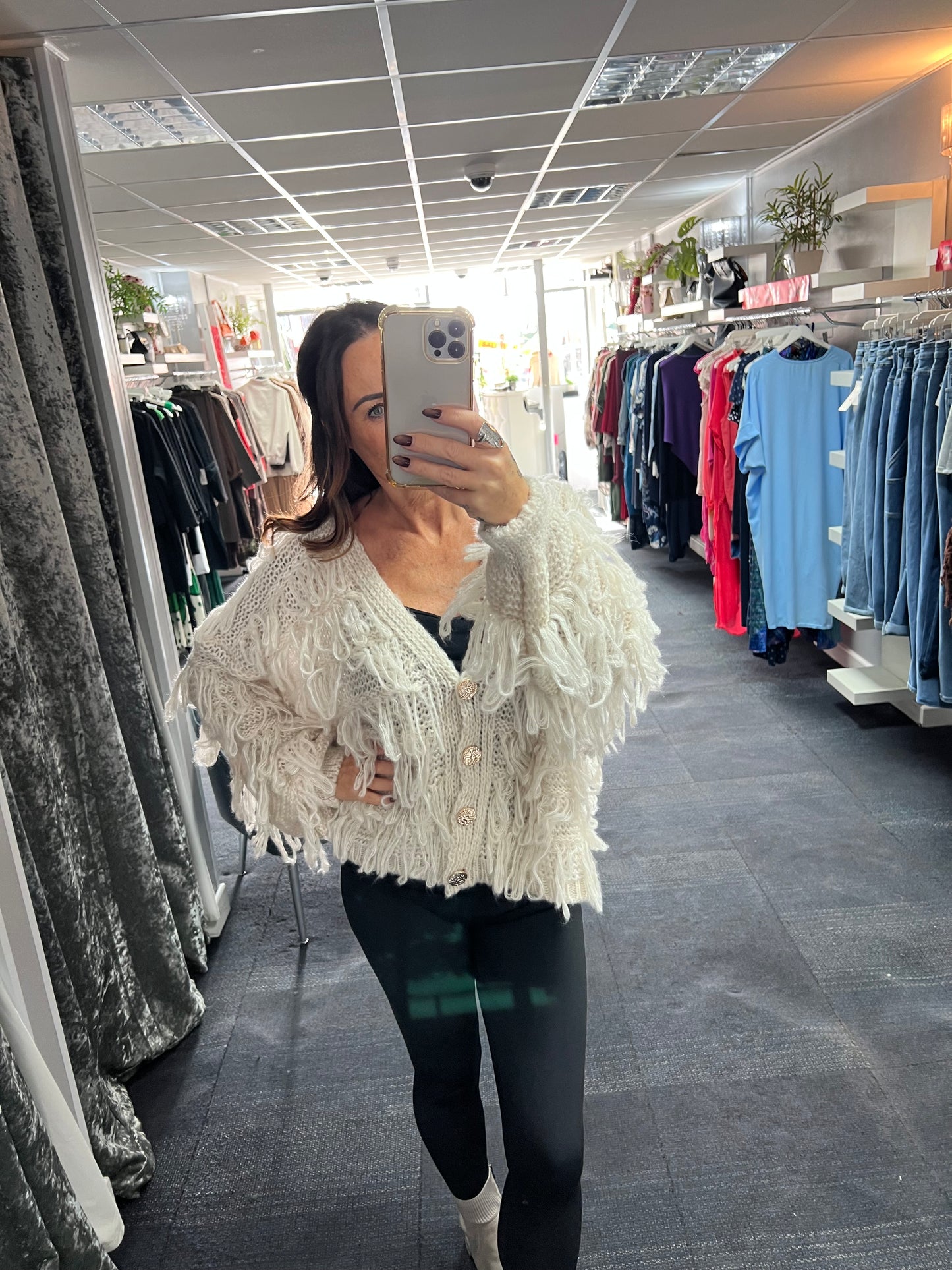 Fringe Knit Button Cardigan