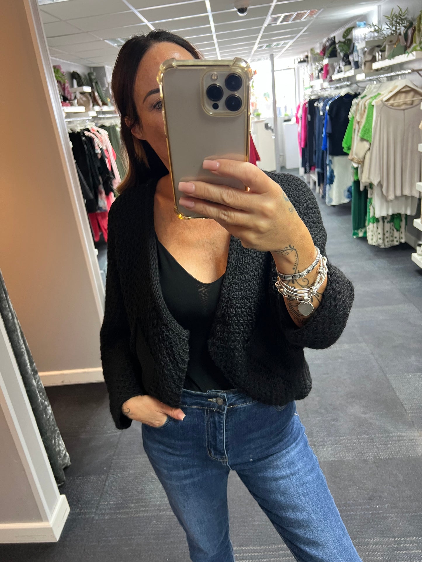 Waffle Pocket Open Cardigan