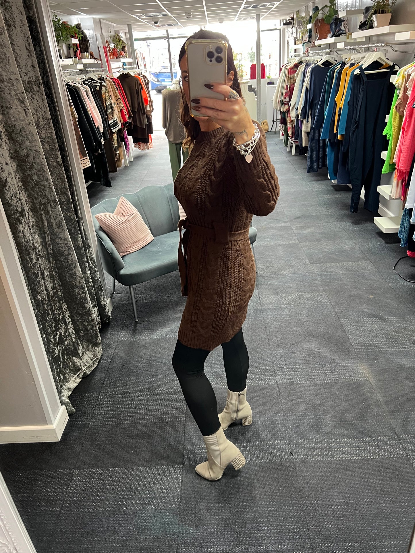 Knitted Cable Belted Dress