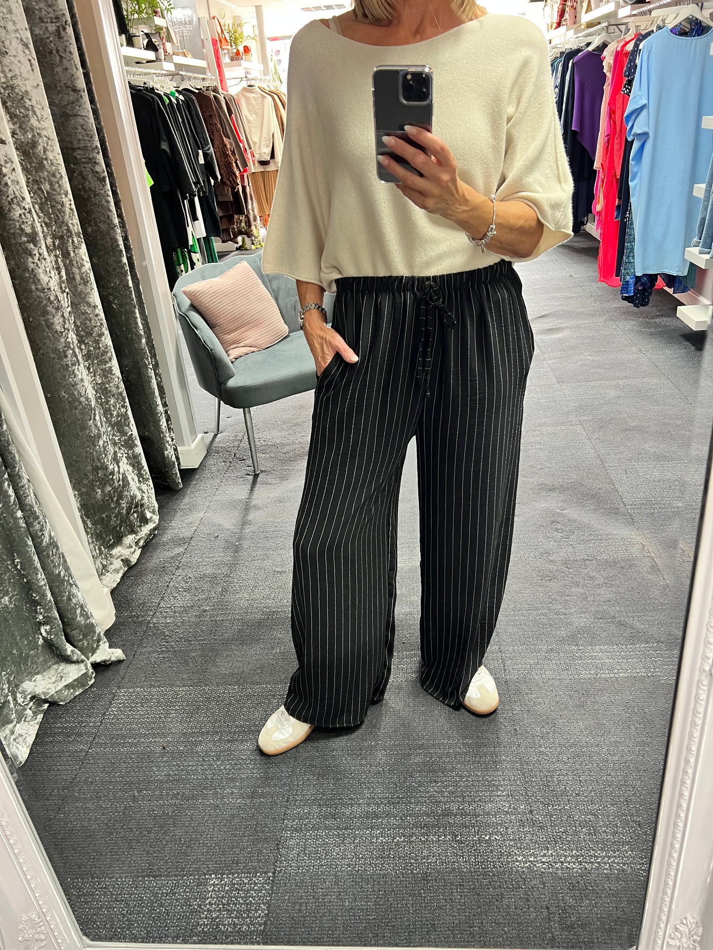 Pinstripe Wide Leg Trousers