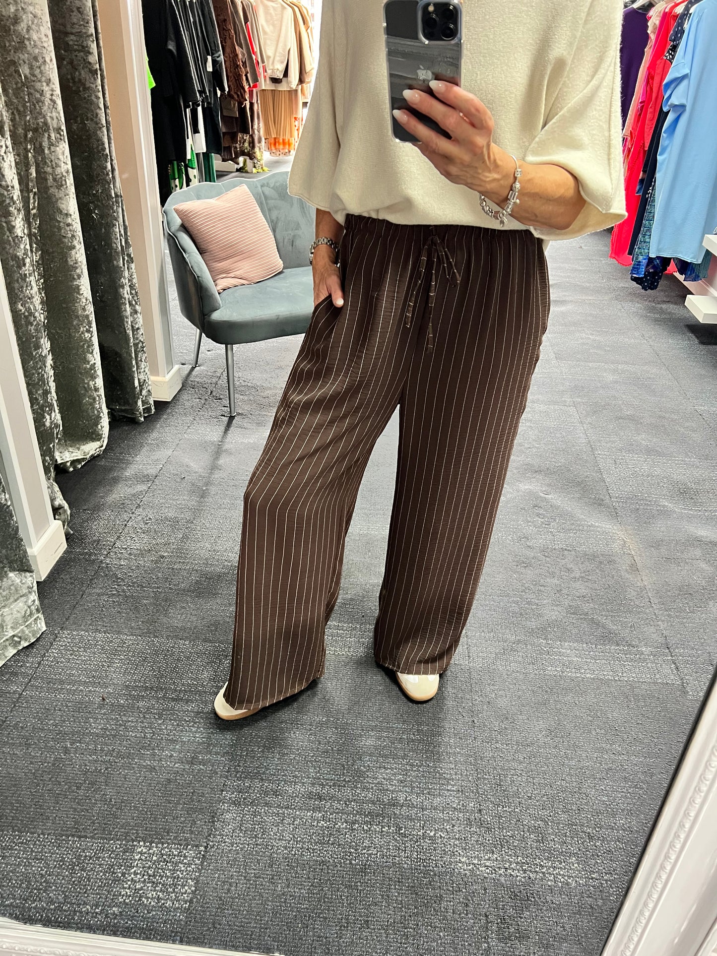 Pinstripe Wide Leg Trousers