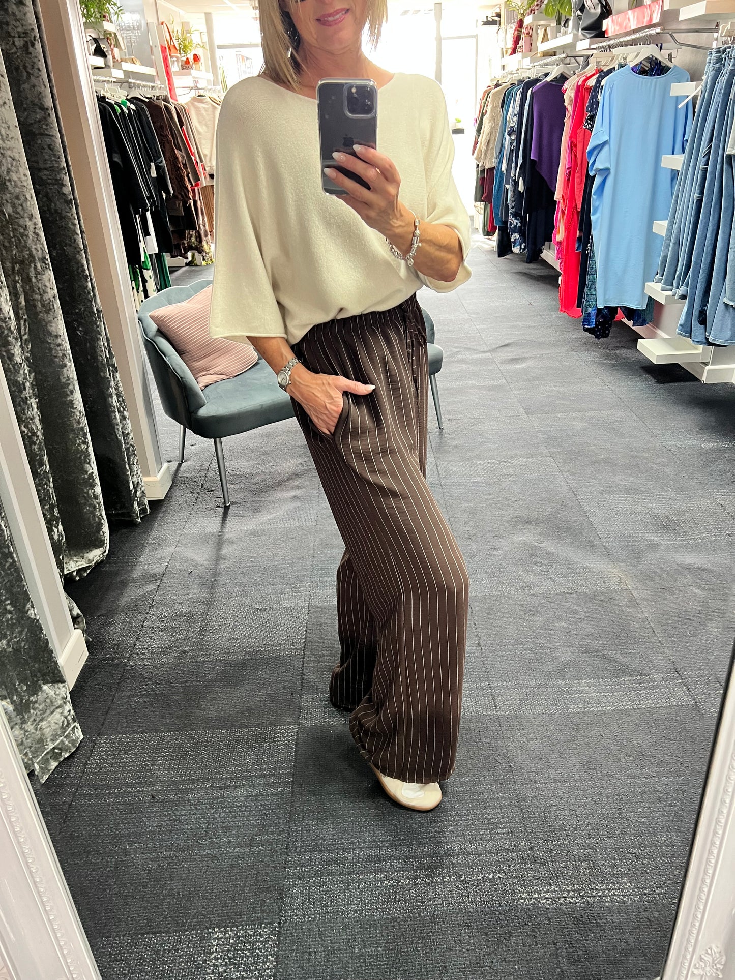 Pinstripe Wide Leg Trousers