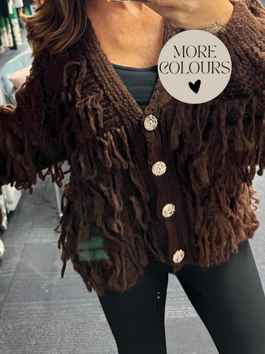 Fringe Knit Button Cardigan