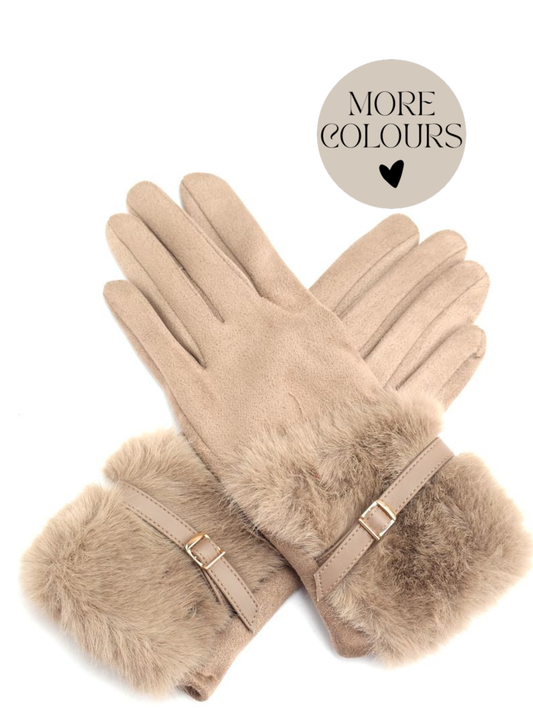 Belted Faux Fur Gloves