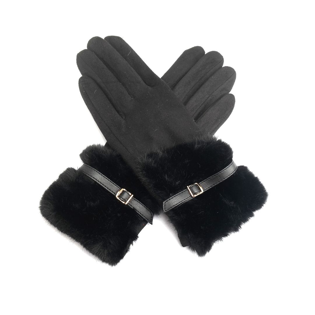 Belted Faux Fur Gloves
