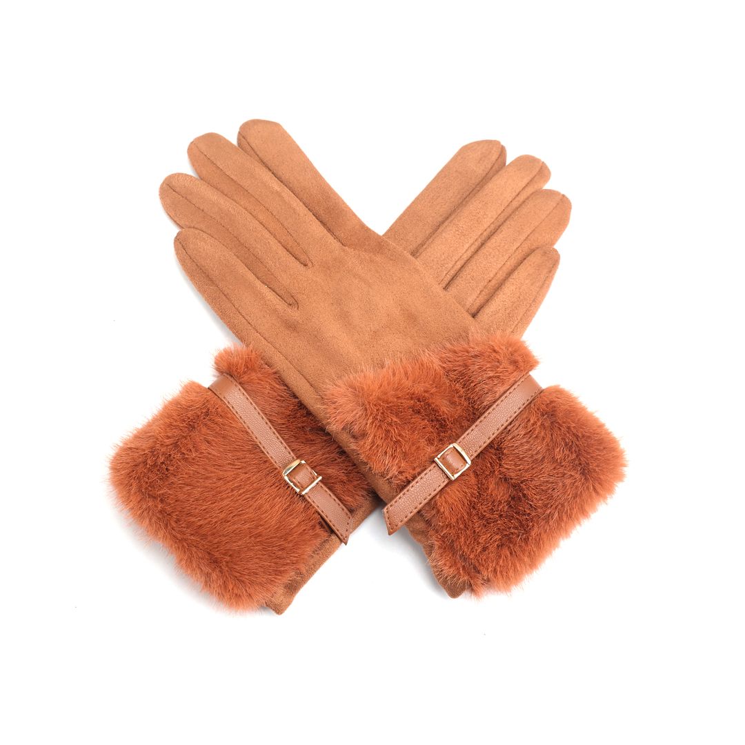 Belted Faux Fur Gloves
