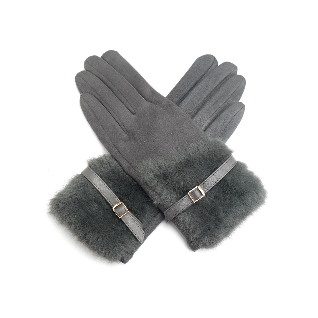 Belted Faux Fur Gloves